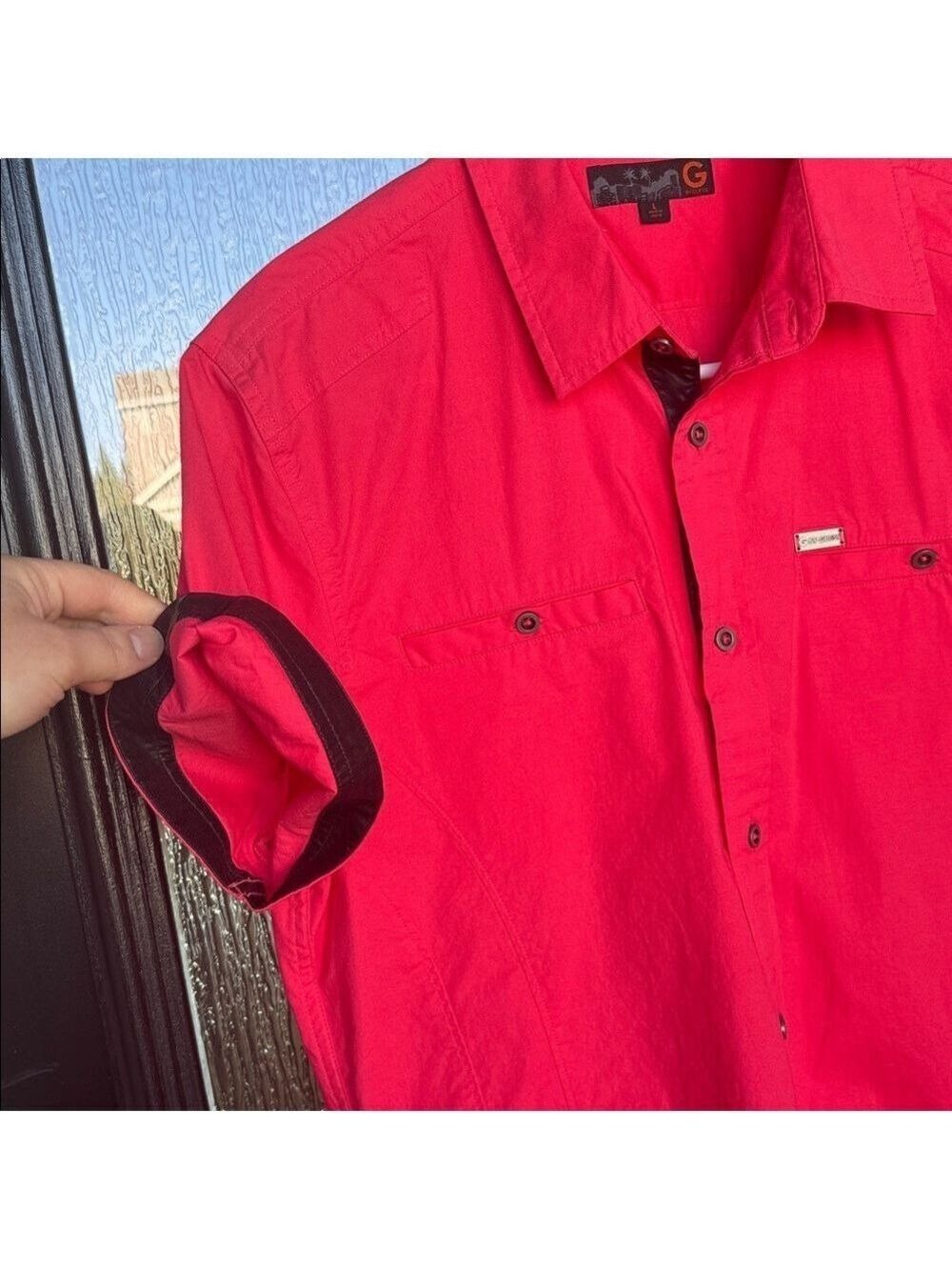 Men's coral Casual Button Down Shirt - Picture 7 of 8